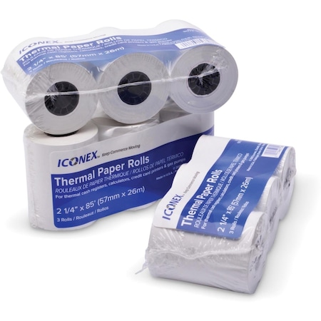 Iconex Iconex  2.25 in. x 85 ft. Thermal Print Paper Receipt Roll; White, PK3 ICX90780076